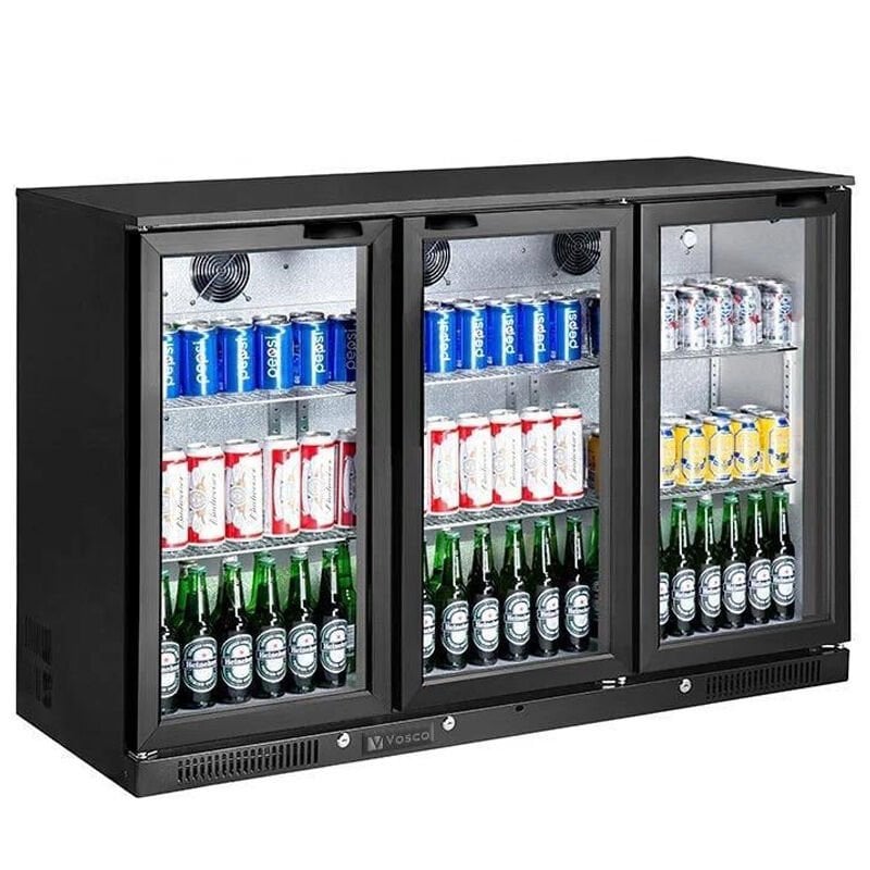 Vosco 3 Kapılı Bar Arkası Şişe Soğutucu, 135x50,5x85 cm, Siyah