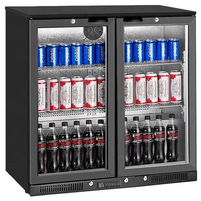 Vosco 2 Kapılı Bar Arkası Şişe Soğutucu, 90x50,5x85 cm, Siyah
