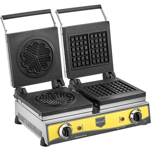 Remta Çiftli Kare+Çiçek Model (21 cm Çap) Waffle Makinesi Elektrikli