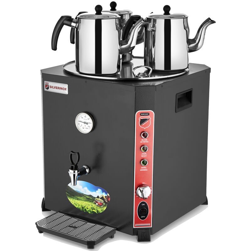 Silverinox Elit 3 Demlikli Çay Makinesi, 36 Litre, Siyah