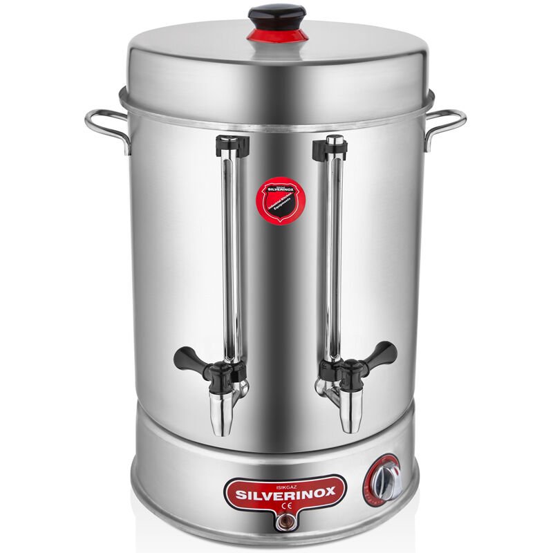 Silverinox Metal Musluklu Çay Makinesi, Çevirmeli, 250 Bardak Kapasiteli, 23 Litre
