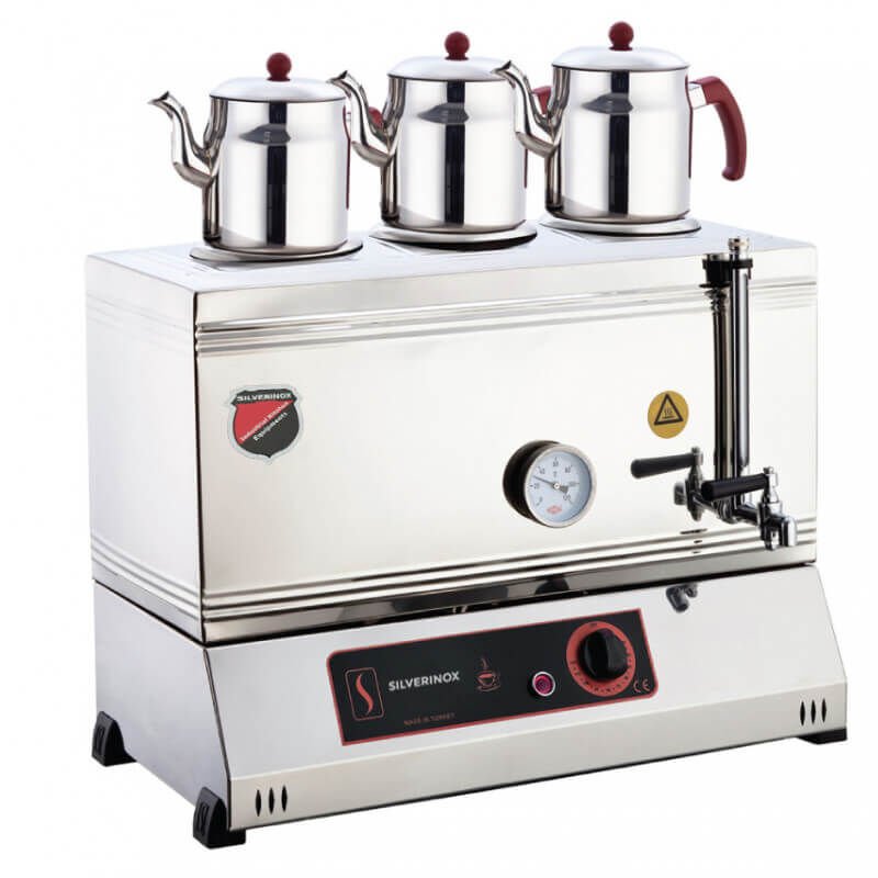 Silverinox 3 Demlikli Çay Kazanı, Pleytsiz, Kaynaklı, Elektrikli, 60'lık