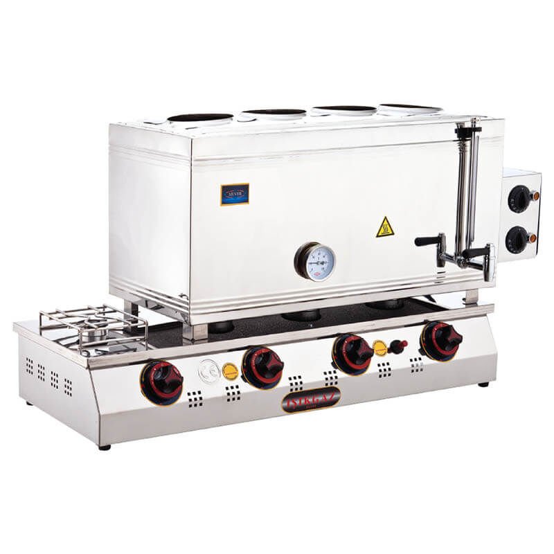 Silverinox 4 Demlikli Çay Kazanı, Çift Taban, Kaynaklı, Elektrikli+Doğalgazlı, 85'lik