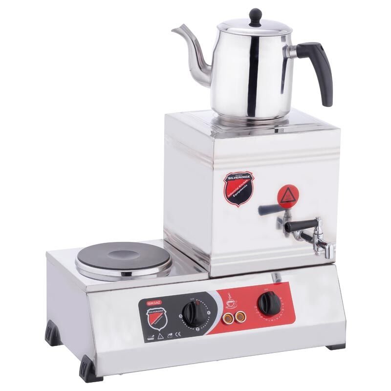 Silverinox Tek Demlikli Çay Kazanı, Çift Taban, Kaynaklı, Elektrikli, 15'lik