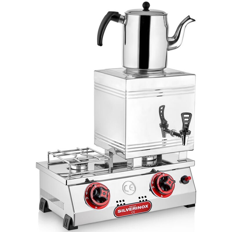 Silverinox Tek Demlikli Çay Kazanı, Çift Taban, Kaynaklı, Doğalgazlı, 15'lik