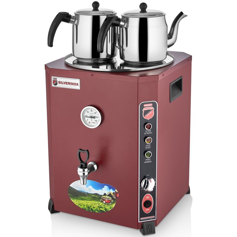 Silverinox Elit 2 Demlikli Çay Makinesi, 13 Litre, Kırmızı