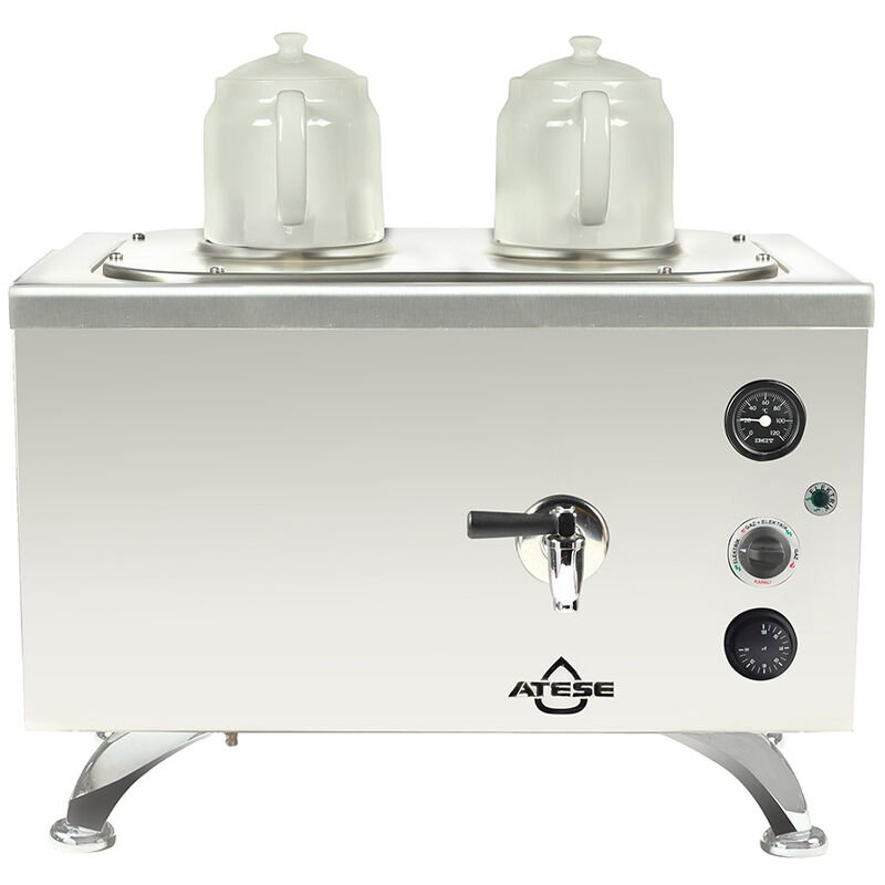 Ateşe Efes Analog Çay Kazanı, Elektrikli, Inox, 2 Demlikli
