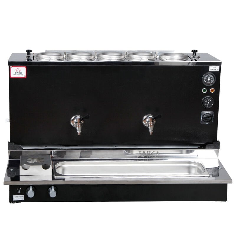 Anka Pro Plus Otomatik Çay Kazanı, 5 Demlikli, 50 Litre, Siyah