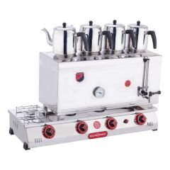Silverinox 4 Demlikli Çay Kazanı, Çift Taban, Kaynaklı, Elektrikli+LPG'li, 85'lik