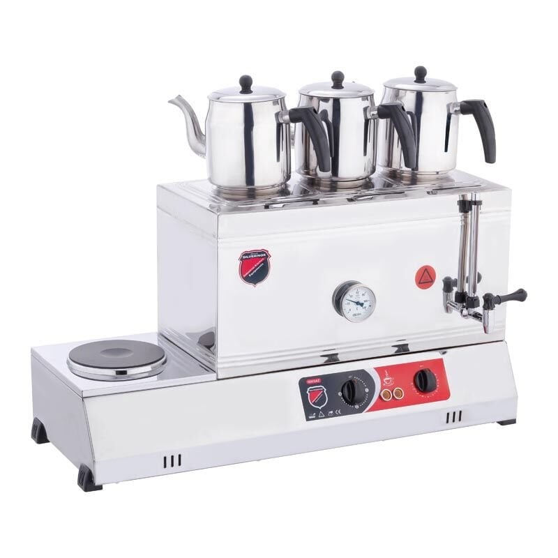 Silverinox 3 Demlikli Çay Kazanı, Çift Taban, Kaynaklı, Elektrikli, 60'lık