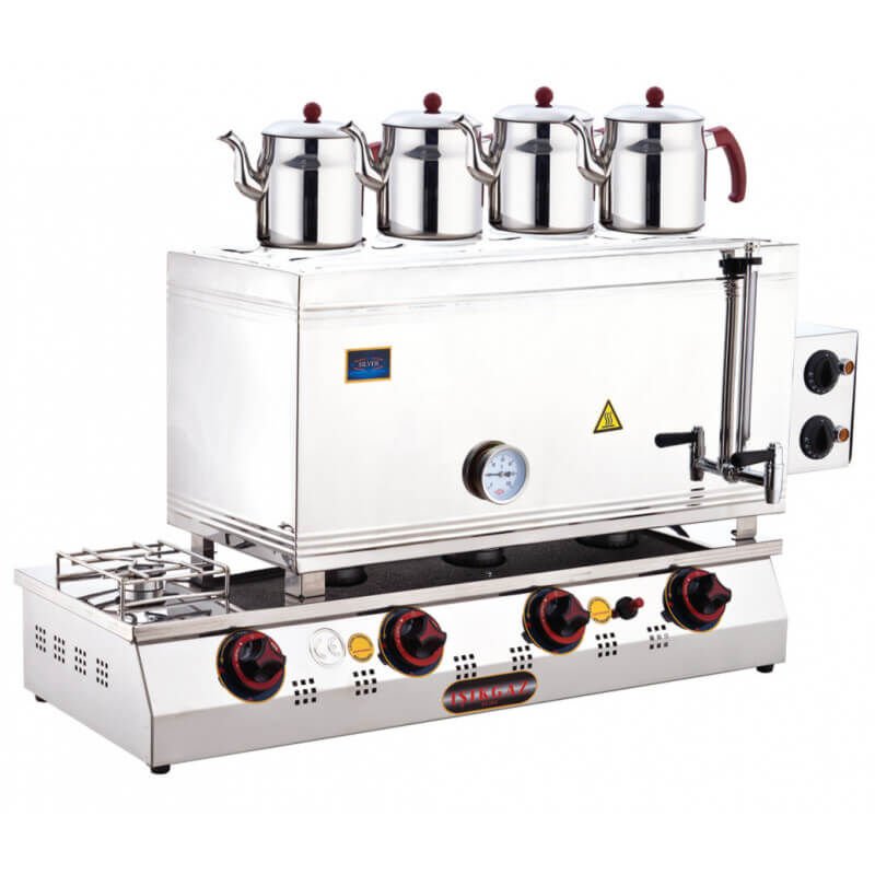Silverinox 4 Demlikli Çay Kazanı, Çift Taban, Kaynaklı, LPG'li, 85'lik