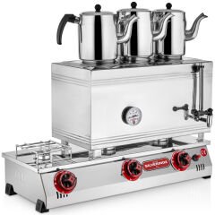 Silverinox 3 Demlikli Çay Kazanı, Çift Taban, Kaynaklı, LPG'li, 60'lık