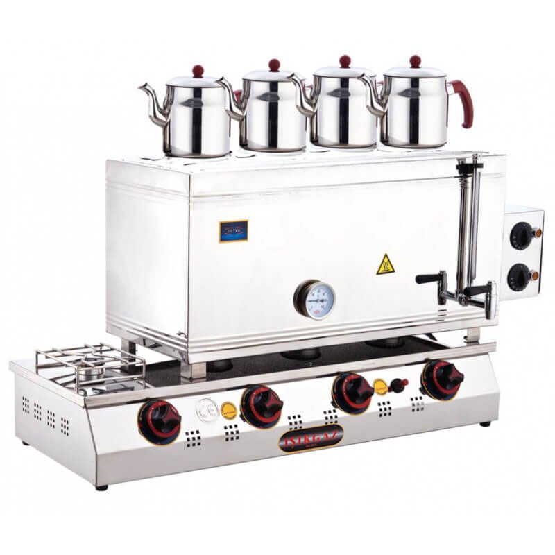 Silverinox 4 Demlikli Çay Kazanı, Çift Taban, Kaynaklı, Doğalgazlı, 85'lik