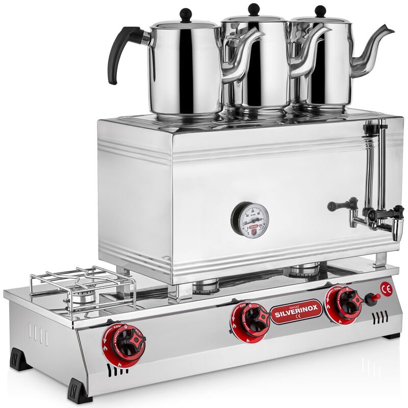 Silverinox 3 Demlikli Çay Kazanı, Çift Taban, Kaynaklı, Doğalgazlı, 60'lık