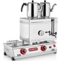 Silverinox 2 Demlikli Çay Kazanı, Çift Taban, Kaynaklı, Doğalgazlı, 40'lık