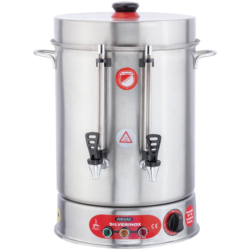 Silverinox Metal Basmalı Musluklu, İkazlı Çay Makinesi, 250 Bardak Kapasiteli