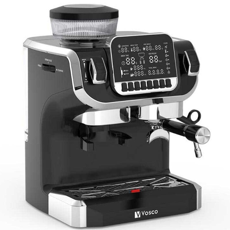Vosco ST-520EC Pro Öğütücülü Espresso Kahve Makinesi, 1 Gruplu, Siyah