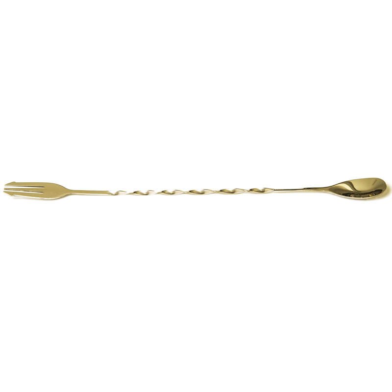 Biradlı Burgulu Çatallı Bar Kaşığı, Altın, 33 cm