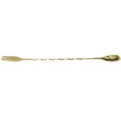 Biradlı Burgulu Çatallı Bar Kaşığı, Altın, 33 cm