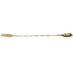 Biradlı Burgulu Çatallı Bar Kaşığı, Altın, 33 cm