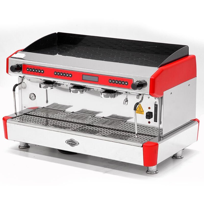 Empero Otomatik Capuccino ve Espresso Makinesi, 3 Gruplu, Kırmızı