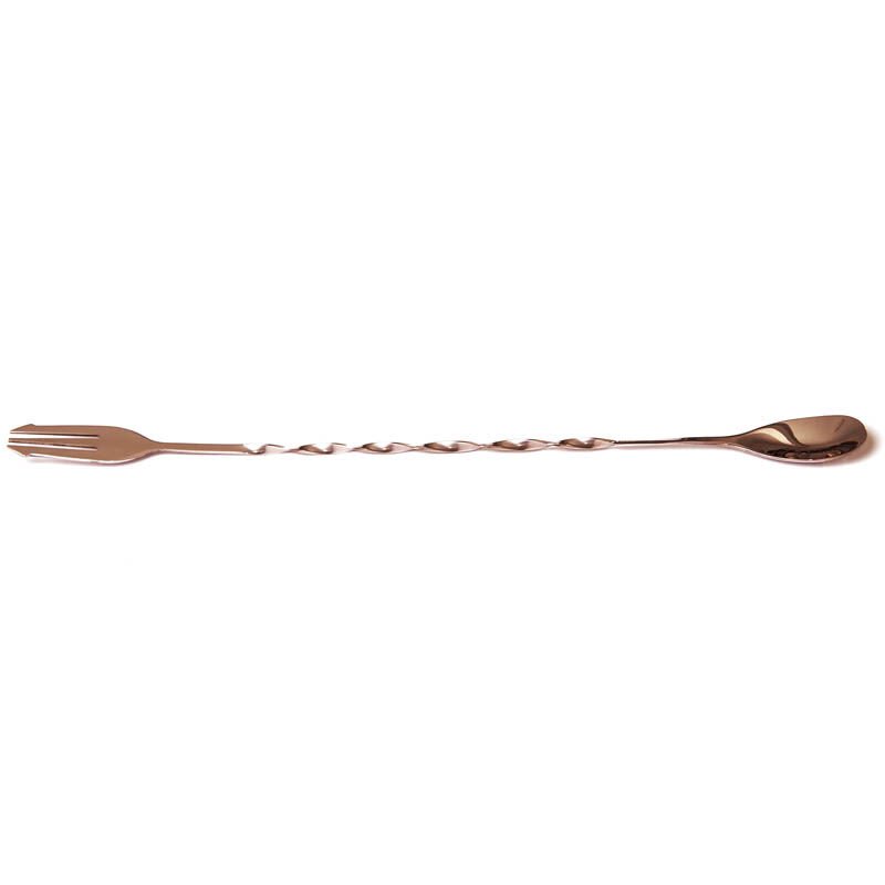 Biradlı Burgulu Çatallı Bar Kaşığı, Bakır, 33 cm